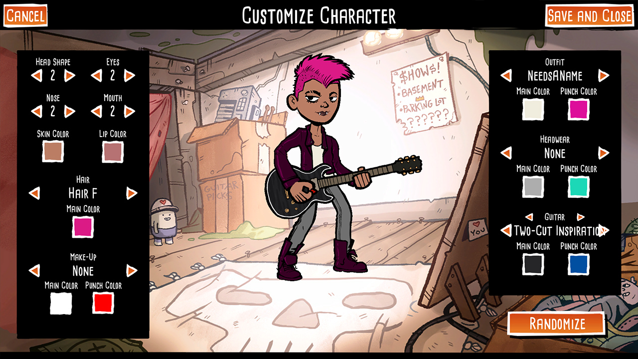 Battle Bands character creation screen