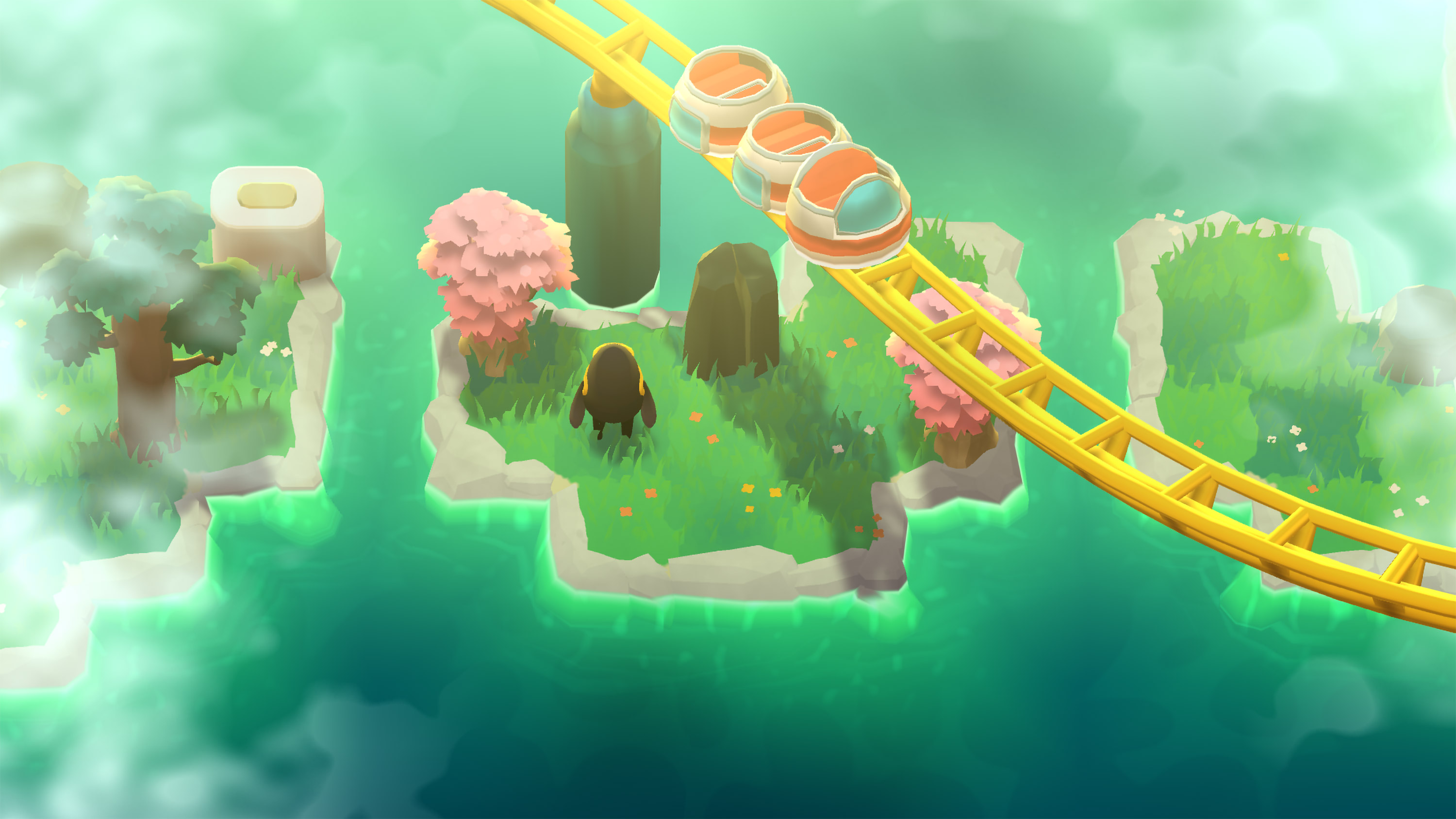 An in-game shot from A Monster's Expedition. The train from Cosmic Express - another Draknek title - is the exhibit on this island. 