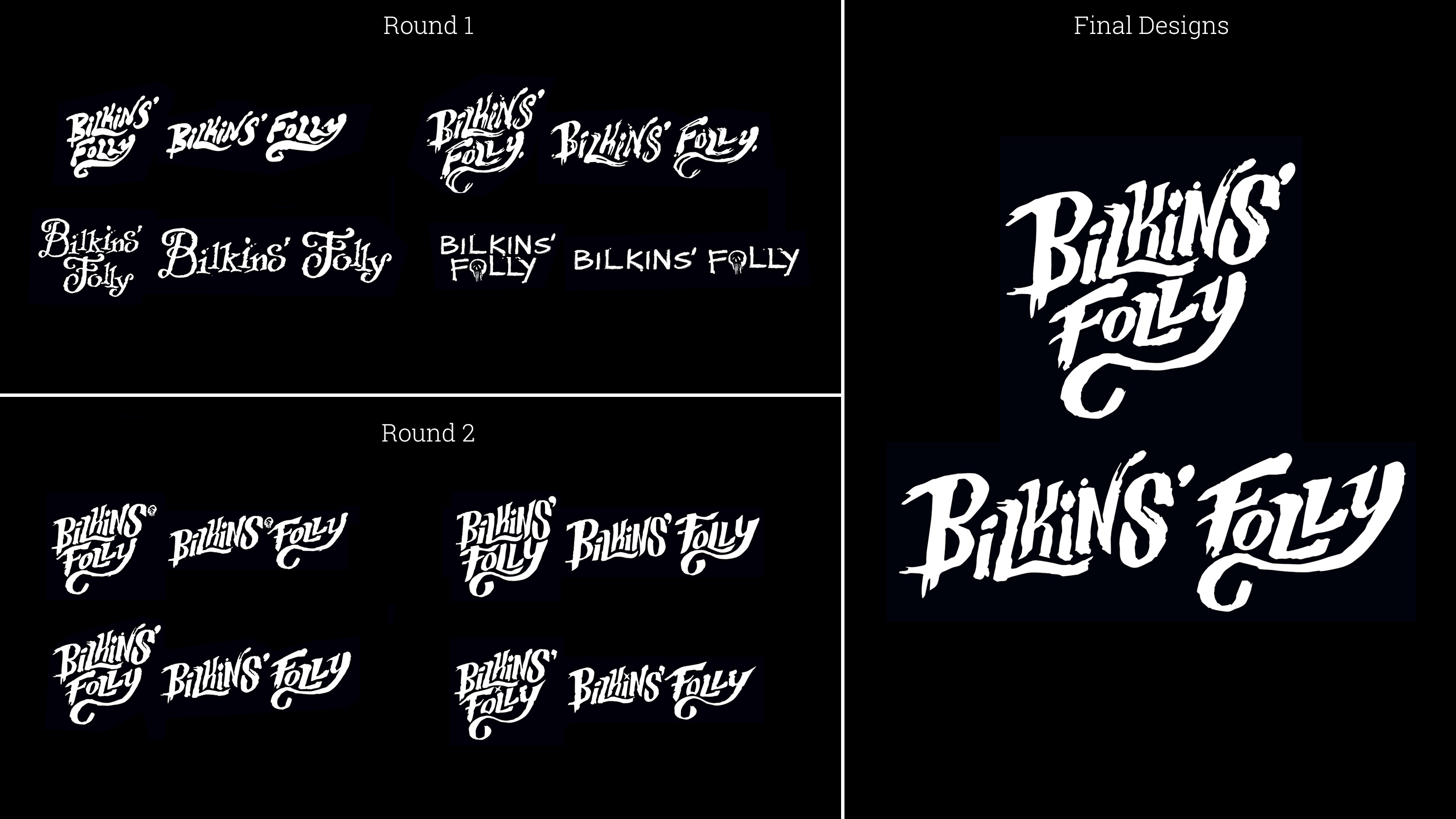 Logo development from Bilkin's Folly. I art directed Mike Goodwin on this work and acted as the point person for Armor.