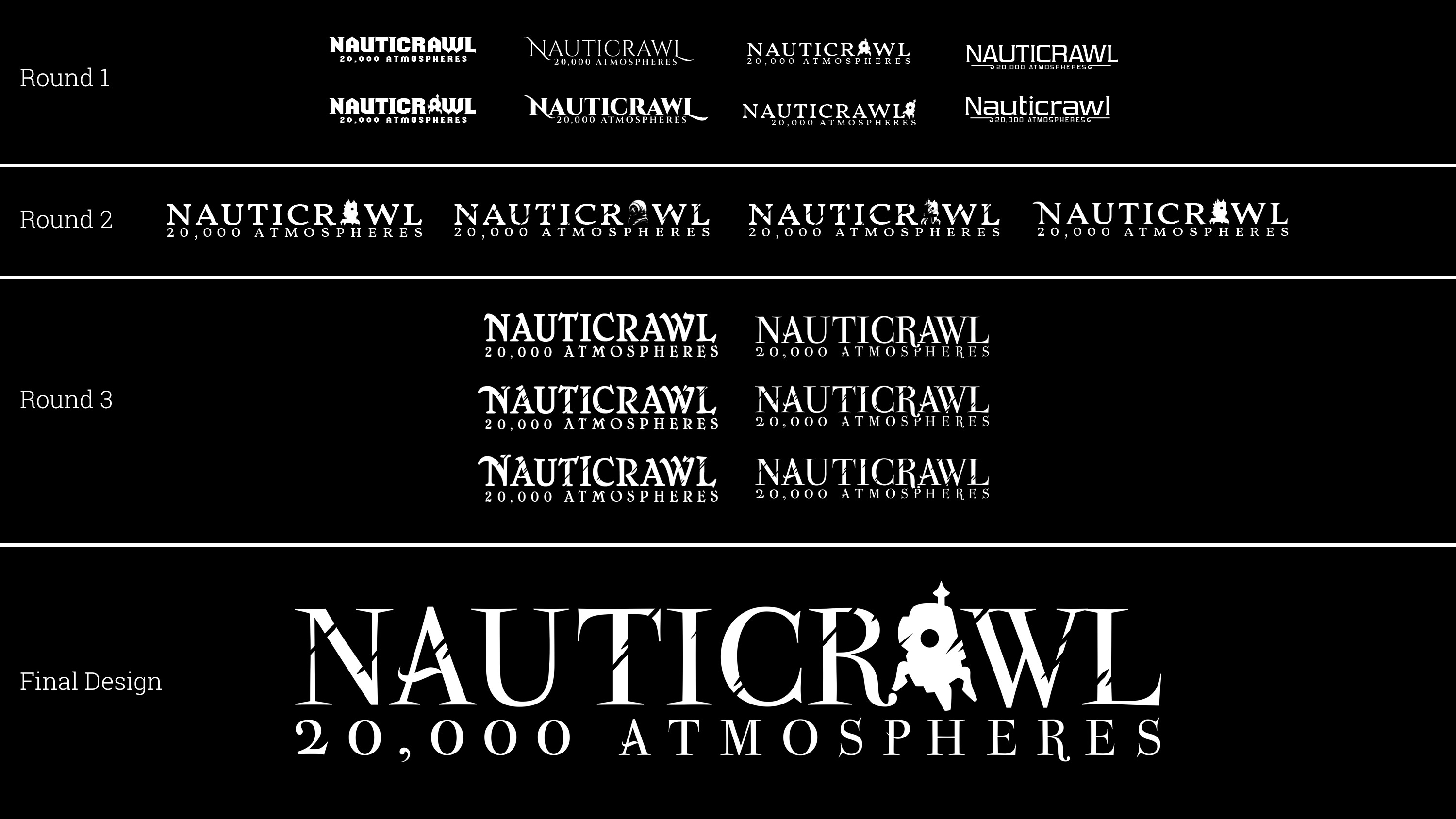 Logo development from Nauticrawl, a title published by Armor.