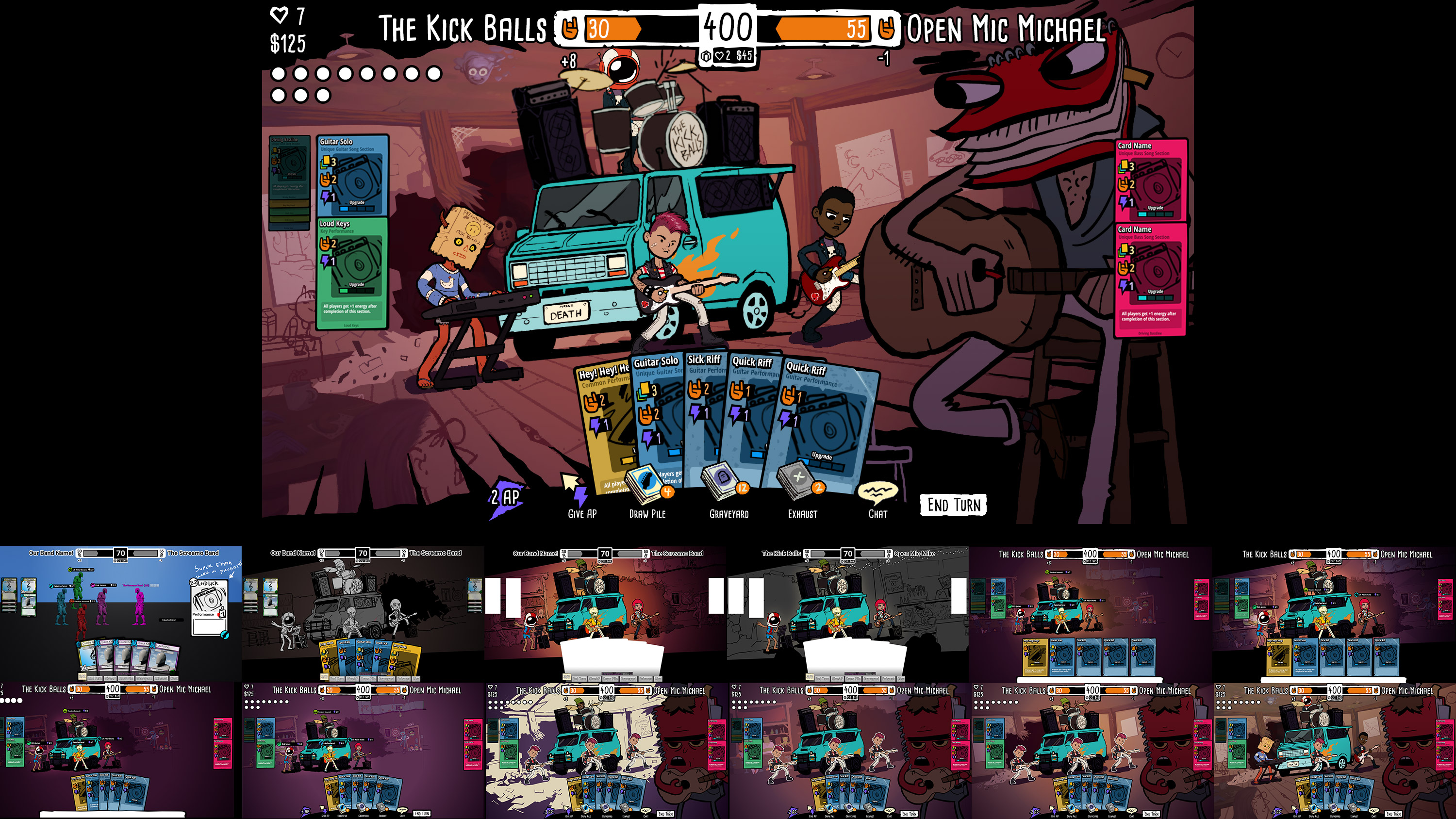 The visual development process for Battle Bands. The top image is the final mockup.