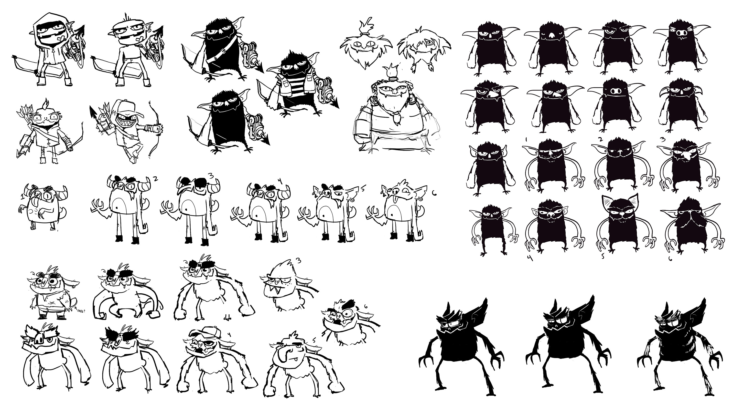 A collection of concept images from the design pass of the player character.