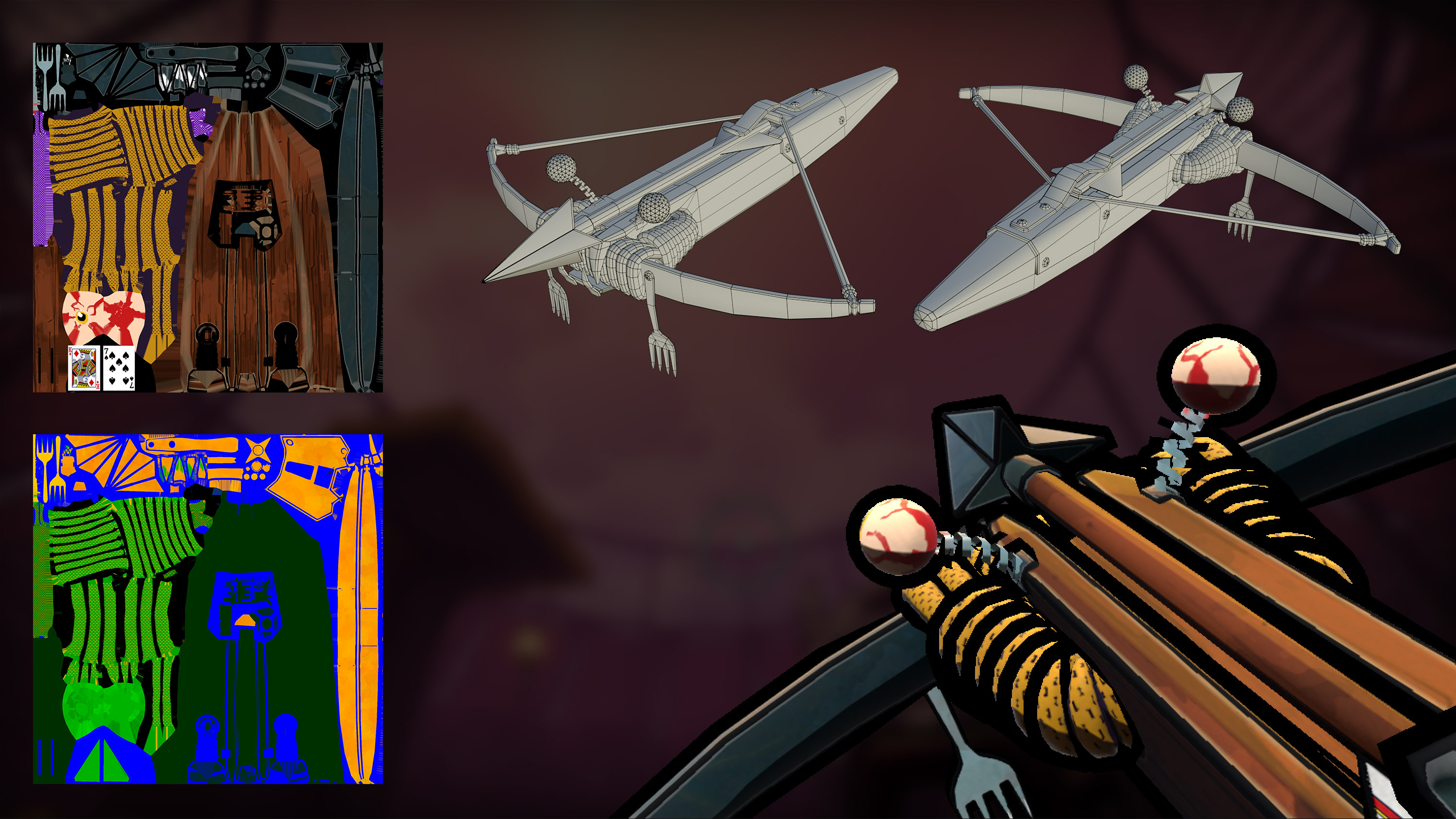 The crossbow from Gobsmacked. We decided early on that the weapons should look like little characters themselves.