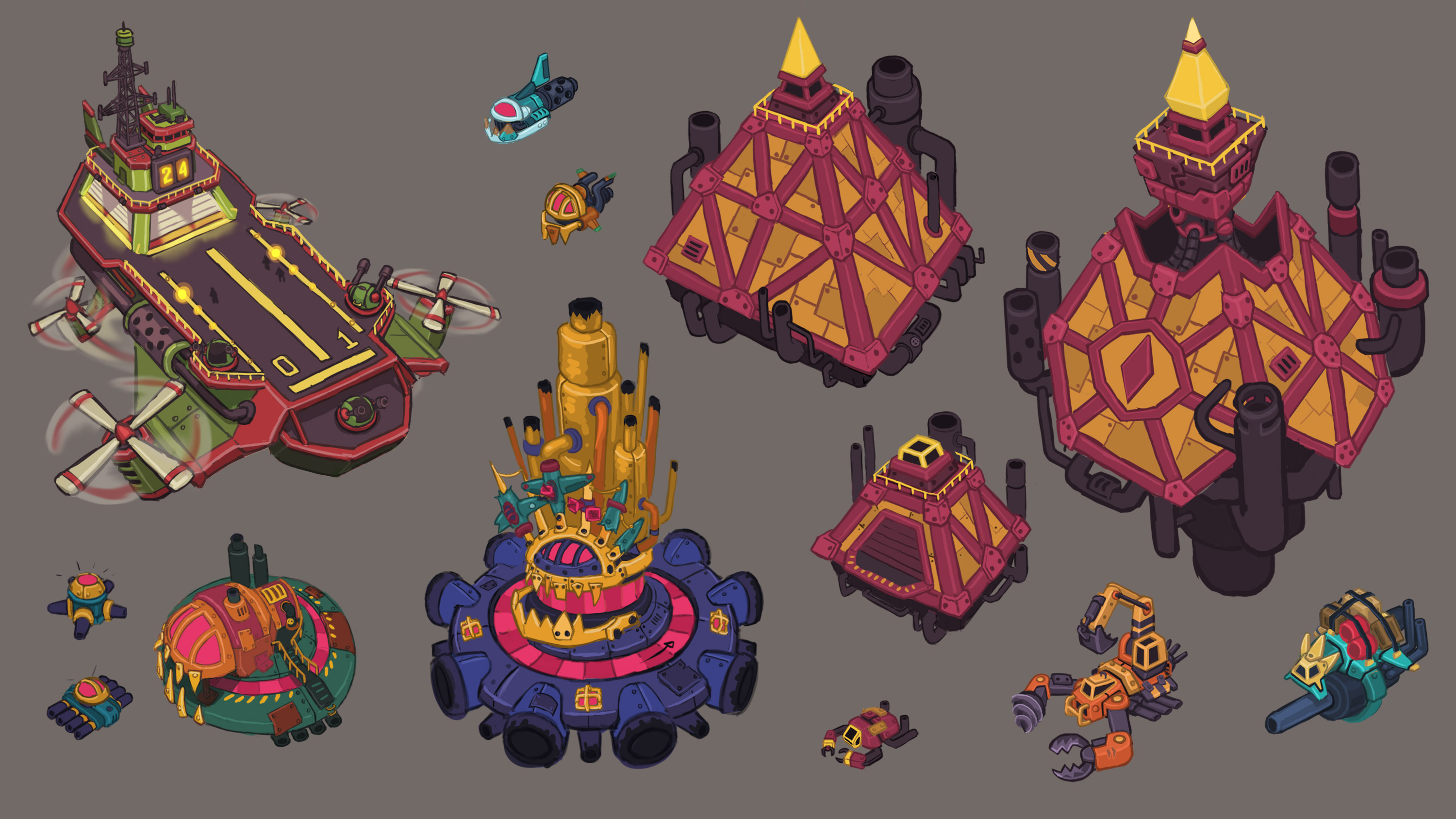 Enemy concepts from Steambirds Alliance, an bullethell MMO made by Spry Fox.