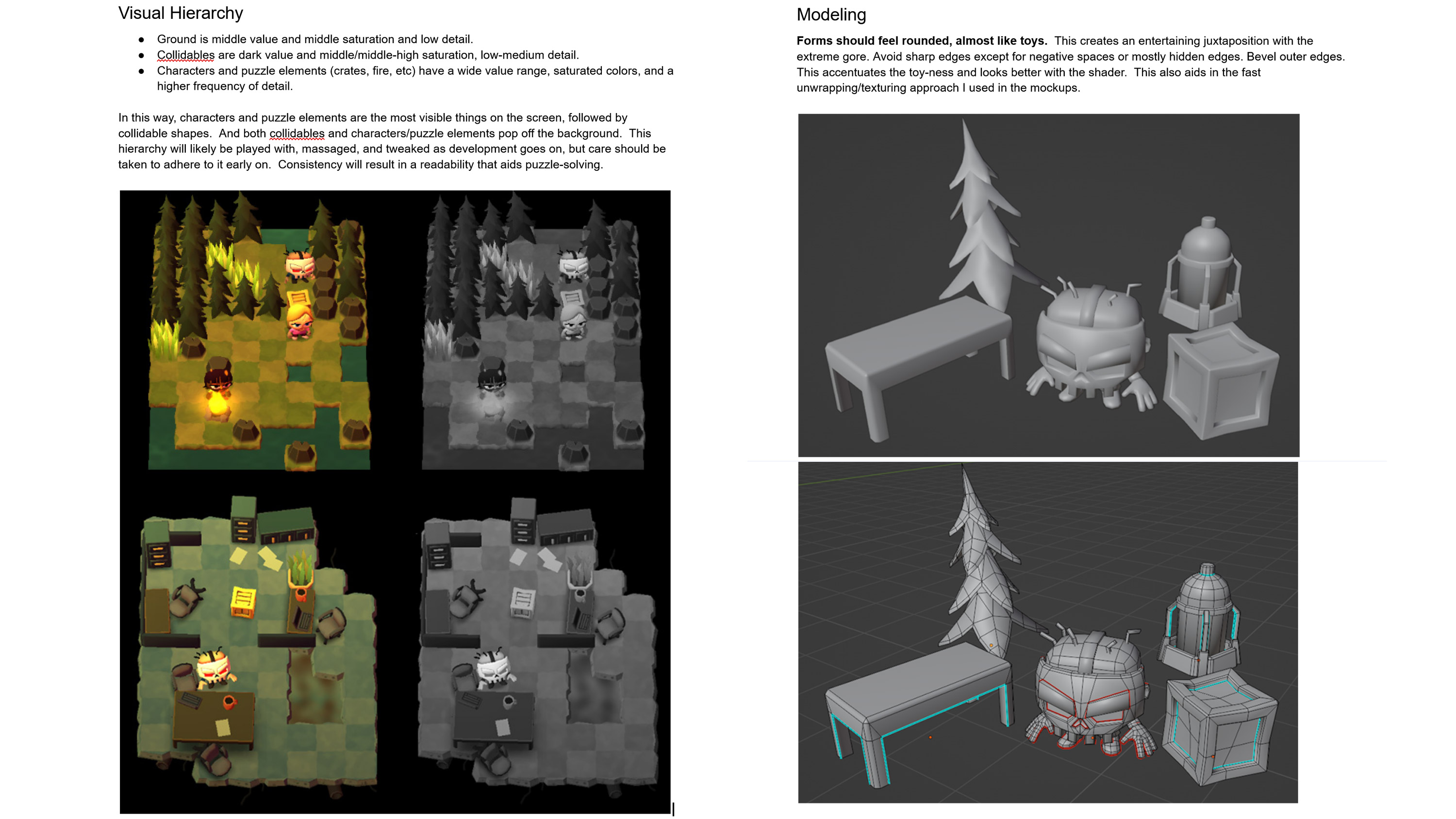 The art bible from Slayaway Camp 2, by Blue Wizard. Blue Wizard contracted me to help develop an art style for their mobile puzzle game, and this art doc was one of the things I created for them.